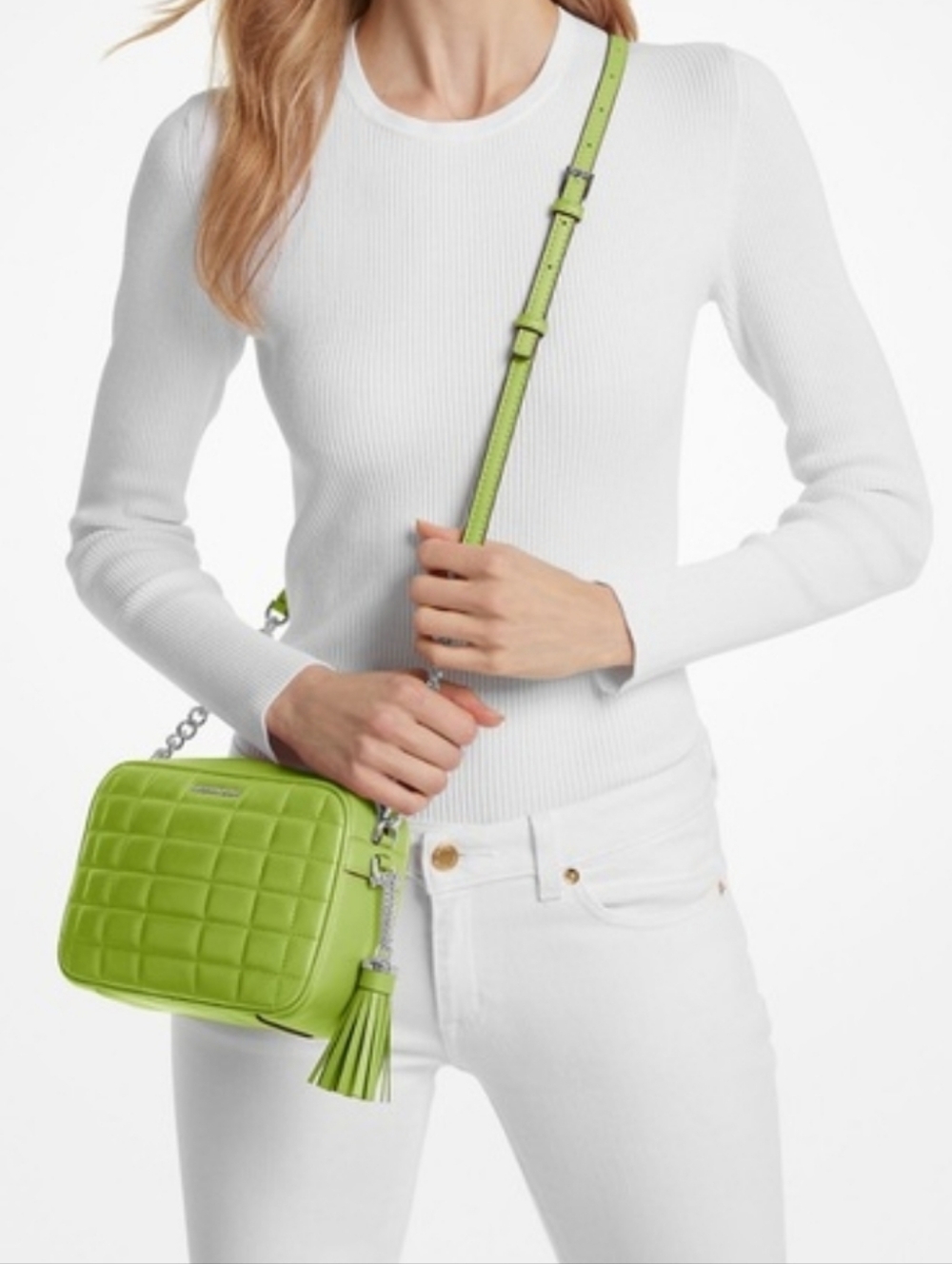 Michael Kors Quilted Crossbody Camera Bag **PEAR** - Picture 2 of 11